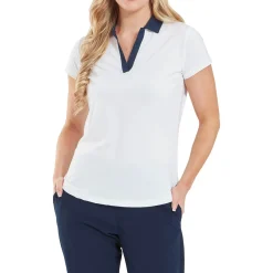 Cap Sleeve Print Trim Lisle Valkoinen
