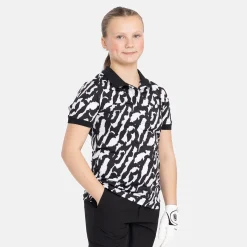 Jr Tech Hidden Button Pique AOP Musta Valkoinen