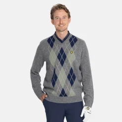 Lambswool Blend Argyle V-Neck Harmaa Sininen