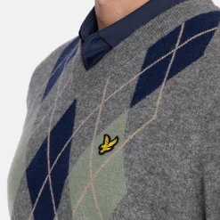 Lambswool Blend Argyle V-Neck Harmaa Sininen
