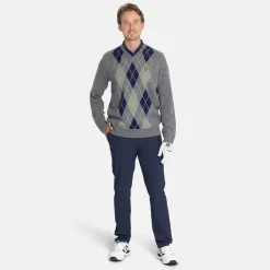 Lambswool Blend Argyle V-Neck Harmaa Sininen