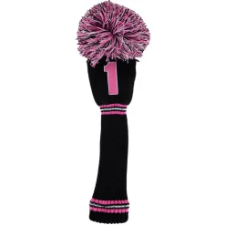 PomPom Headcover Driver Musta Roosa